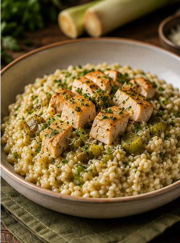 Risoto de Frango com Alho-Poró